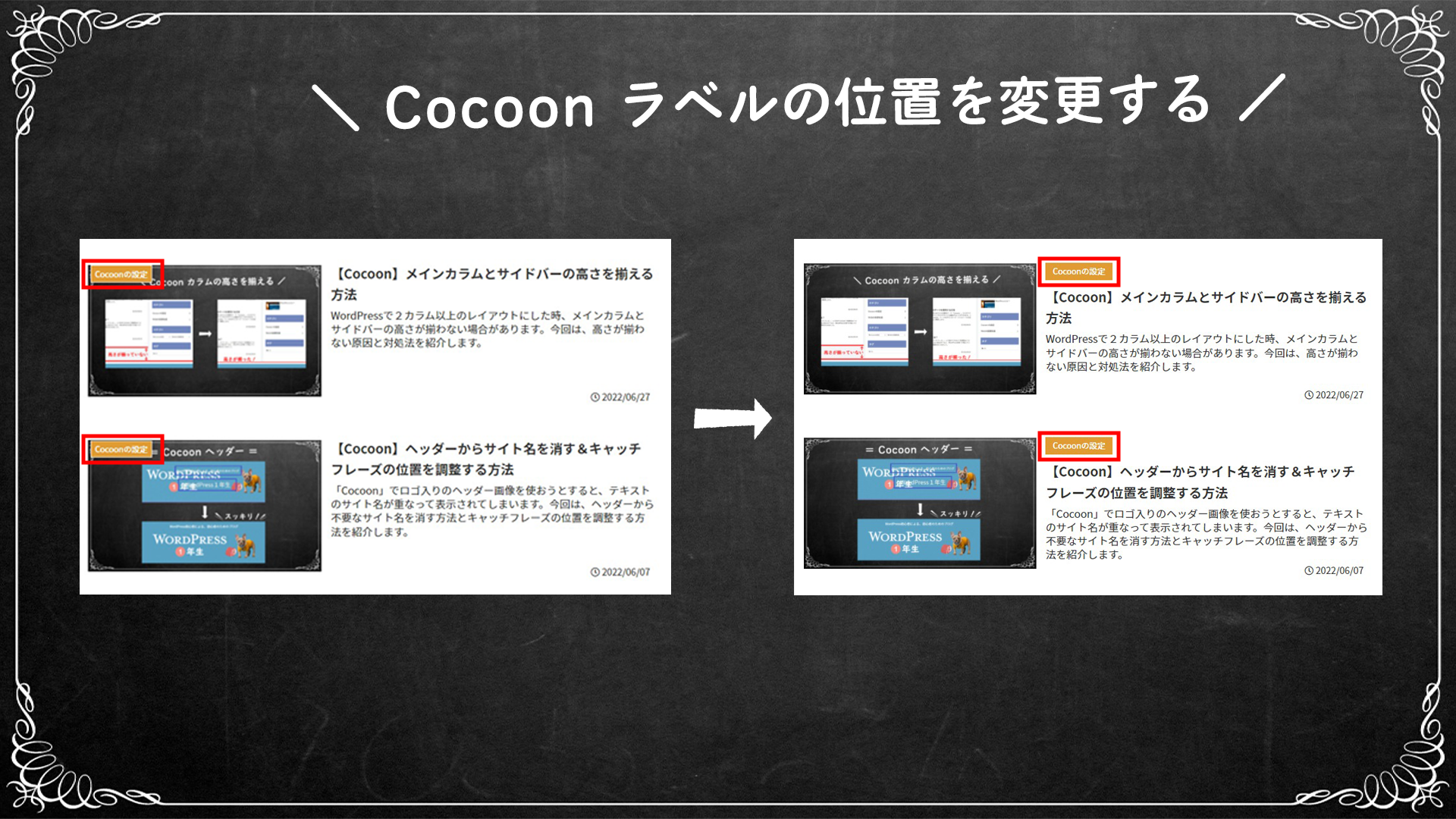 Cocoonカテゴリラベル位置変更の画像